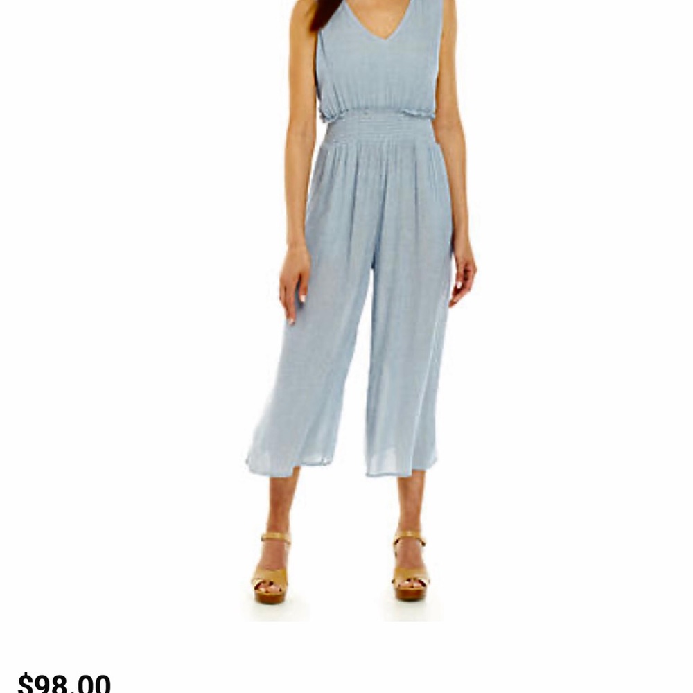 Grace Elements Women’s Silver Blue Pencil Stripe Sleeveless Jumpsuit  Size XL